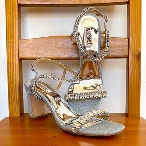 Badgley Mischka Silver Crystal Block Heels